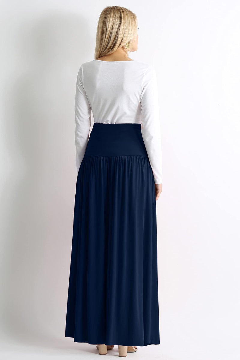 Simlu Navy Midnight Skirts for Women Ankle Length Skirt Casual Long Skirt High Waisted Maxi Skirt Reg and Plus Size Skirt Long Skirt (Size X-Large, Navy Midnight) - Image 3